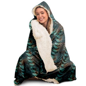 Dragon Scale Hooded Blanket – Sherpa Fleece Snuggle Wrap image 1