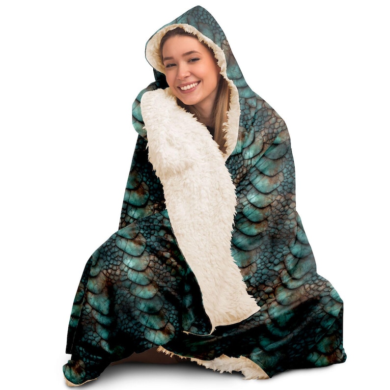 Dragon Scale Hooded Blanket – Sherpa Fleece Snuggle Wrap image 1