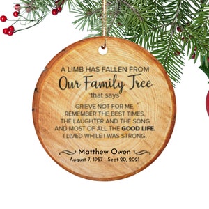 Memorial Ornament -A Limb Has Fallen From Our Family Tree, Personalized Memorial Gift For Loss Of Child, Memorial Family, Memorial Keepsake