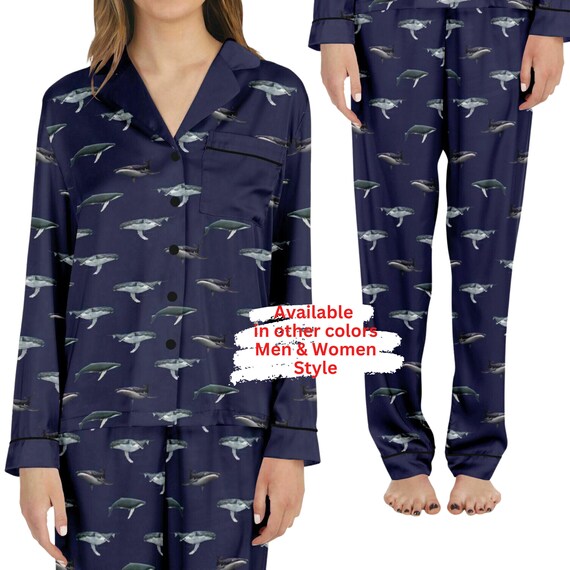 Whale Print Pyjama Set for Women and Men Sleepwear Gift for Her and Him Comfy Couples Loungewear Matching Pajamas Etsy UK