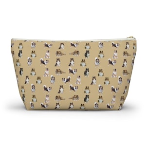 Shetland Sheepdog Pattern Accessory Pouch - Perfect for Sheltie Lovers, Cosmetic Bag, Travel Organizer, Customizable Background