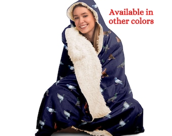 Manta con capucha de sherpa con estampado de palomas: manta polar acogedora para amantes de las aves