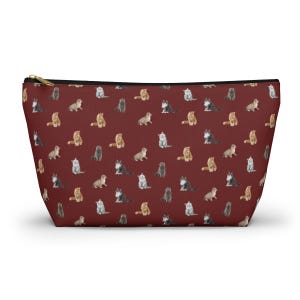 Cat Lover Accessory Pouch, Custom Background & Zipper, T-Bottom Cosmetic Bag, Travel Organizer for Cat Fans, Cute Feline Design