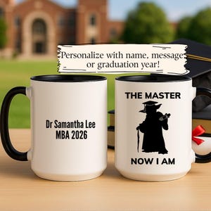 Taza de graduación de Yoda: taza de café de ciencia ficción personalizada, regalo para graduados