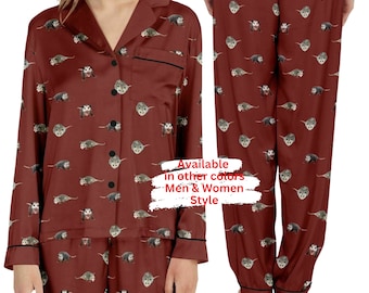 Pyjamaset met opossum | Animal Lover Satin Loungewear-nachtkleding voor dames en heren