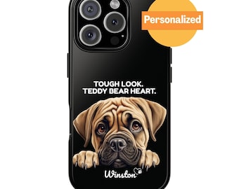 Personalized Bullmastiff Phone Case, Custom Dog Name & Quote, Peeking Mastiff Gift for iPhone, Samsung