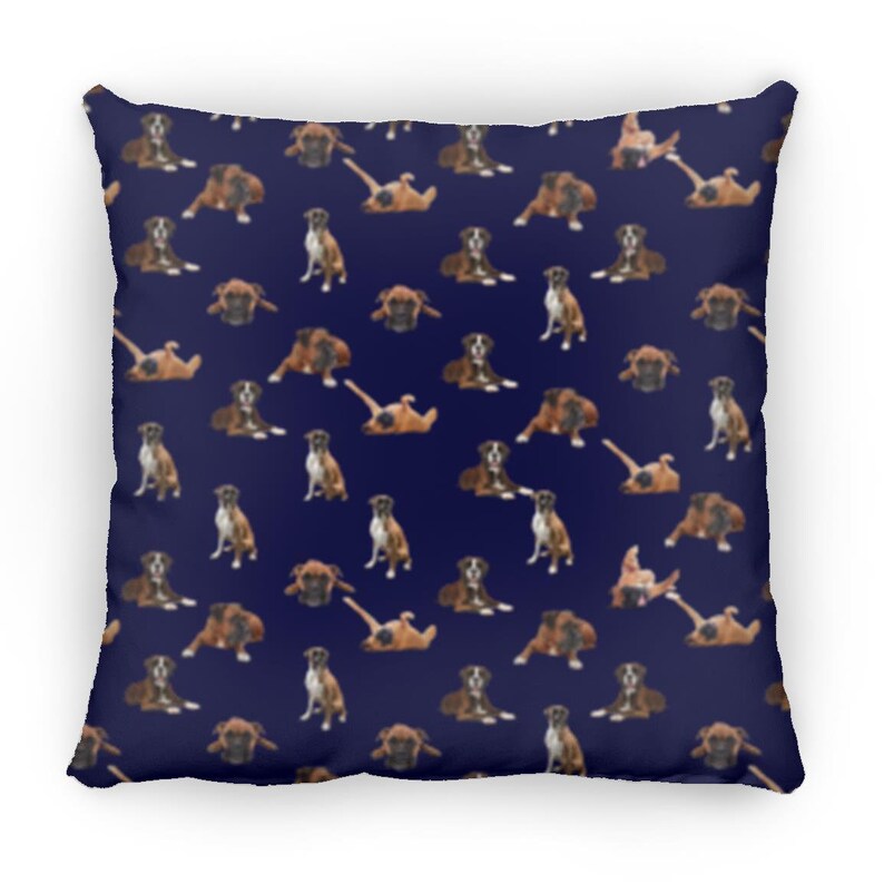 Boxer Throw Pillow, Boxer Dog Lovers Gift, All Over Print Boxer Pillow, Pet Lovers Gift Idea, Boxer Dog Pillow Home Decor, Birthday Mom Gift Navy