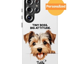 Personalized Biewer Terrier Phone Case, Custom Dog Name & Quote, Peeking Terrier Gift