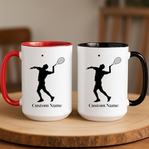 Tennis Coffee Mug with Custom Name – Personalized Tennis Player Gift for Him, Father&#39;s Day Tennis Mug, Sports Lover Gift, Tennis Coach Mug