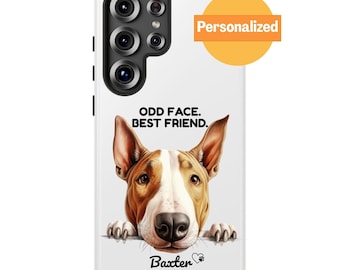 Personalized Bull Terrier Phone Case, Custom Dog Name & Quote, Peeking Bull Terrier Gift