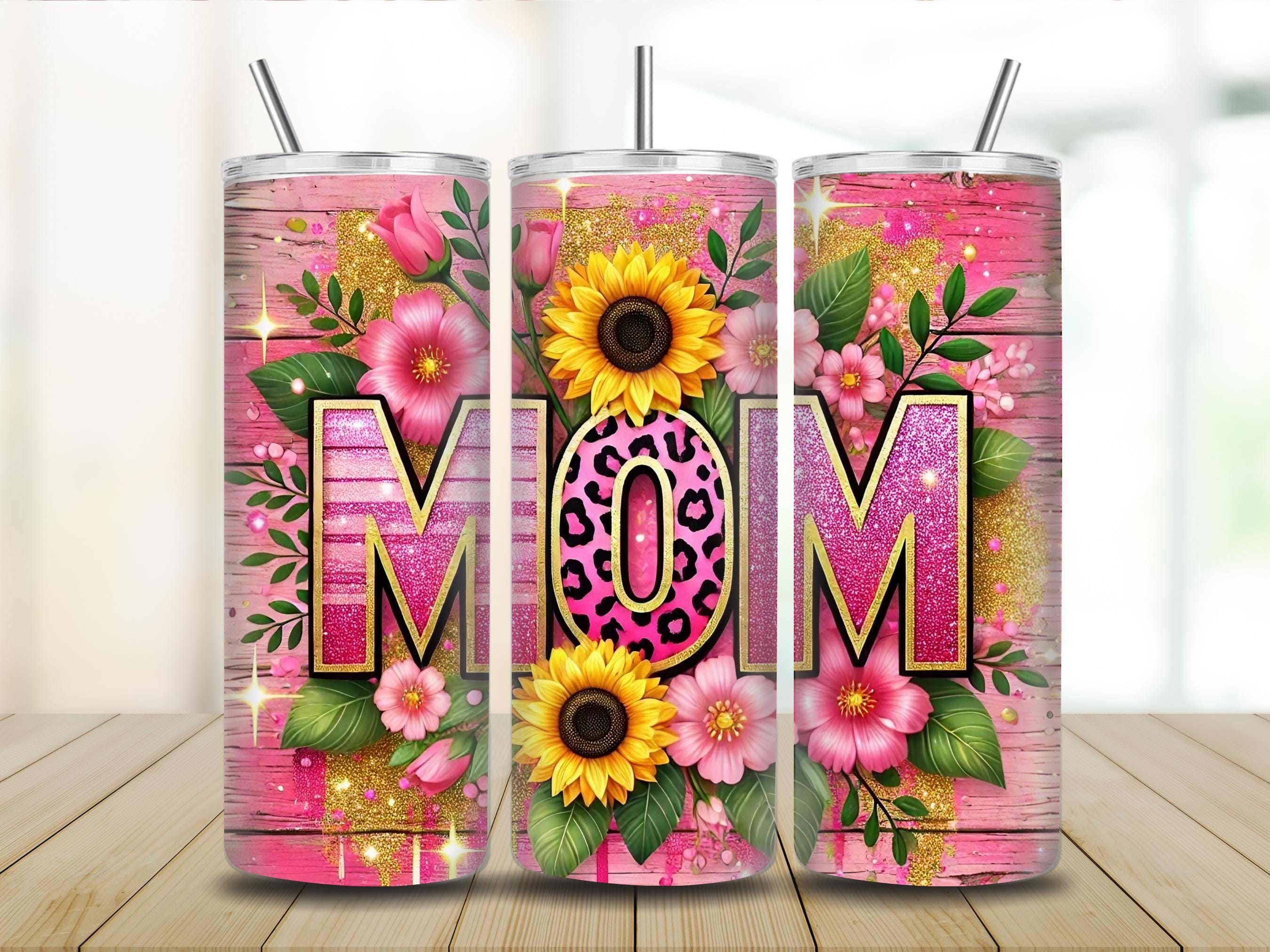 Sunflower Leopard Mom Tumbler 20oz Skinny | Floral Stainless Steel Cup Gift for Her | Mother's Day, Birthday, Christmas Present