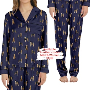 Airedale Terrier Pajama Set: Satin Dog Lover Sleepwear