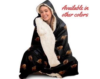Scottish Highland Cow Hooded Blanket, Cow Print Hoodie Blanket for Adults and Youth, Cow Blanket with Hood, Sherpa & Microfiber Fleece