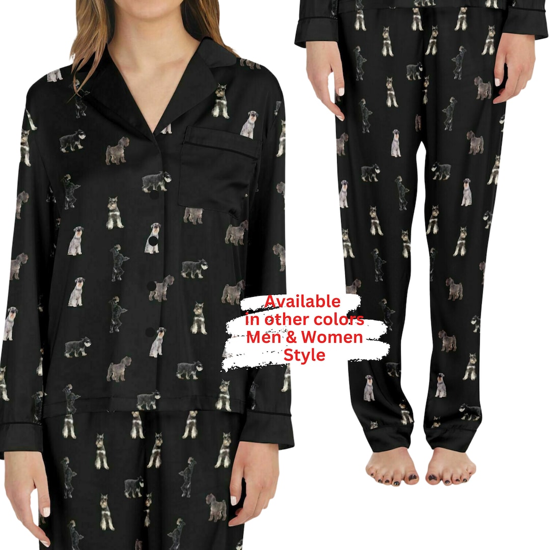 Schnauzer Dog Satin Pajama Set: Comfy Couples Loungewear Sleepwear Gift ...