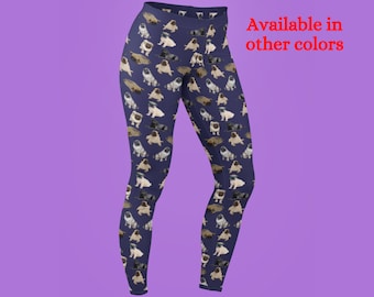 Pug Dog Print Leggings: Women's Yoga Workout Wear