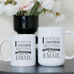 Office Funny Coffee Mug – I Survived Another Meeting That Should Have Been An Email – Work Humor Cup, Gift for Coworkers and Bosses