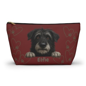 Personalized Dog Treat Pouch – Custom Pet Photo Accessory Bag, Makeup & Trip Cosmetic Pouch, Name Printed T‑Bottom Zipper Bag, Dog Mom Gift