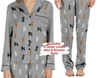 Poodle Dog Satin Pajama Set: Comfy Loungewear Sleepwear For Women And Men