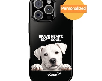 Personalized Dogo Argentino Phone Case, Custom Dog Name & Quote, Peeking Dog Art for iPhone and Samsung