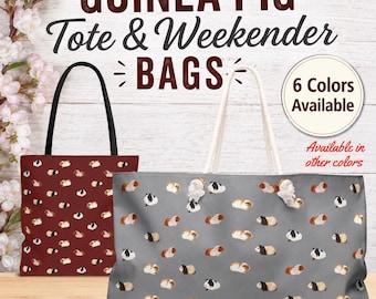 Guinea Pig Tote Bag or Weekender Bag, Cute Cavy Print, Six Colors