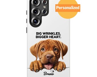 Personalized Dogue de Bordeaux Phone Case, Custom Dog Name, Peeking French Mastiff Gift
