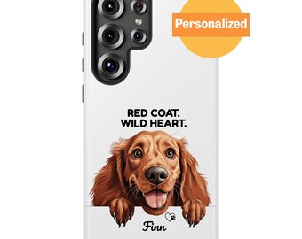 Personalized Irish Setter Phone Case, Custom Dog Name & Quote, Peeking Red Setter Gift