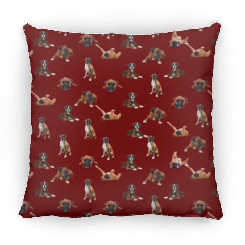 Boxer Throw Pillow, Boxer Dog Lovers Gift, All Over Print Boxer Pillow, Pet Lovers Gift Idea, Boxer Dog Pillow Home Decor, Birthday Mom Gift Maroon