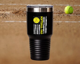 Softball Dad Tumbler 30oz - Funny Softball Gift for Dad, Insulated Stainless Steel Travel Mug, Sports Coach Gift, Softball Parent Cup