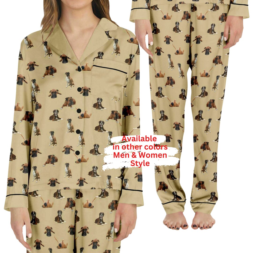 Boxer Dog Satin Pajamas, Comfy Couple Sleepwear Set - Etsy