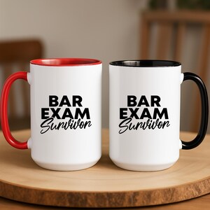 Bar Exam Survivor Lawyer Mug – Funny Law School Graduation Gift, Attorney Coffee Cup, Red or Black Accent 11oz or 15oz Mug