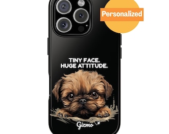 Personalized Brussels Griffon Phone Case, Custom Dog Name & Quote, Peeking Griffon Gift