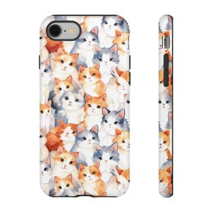 Cute Cat iPhone 16, 15 Pro Max, 14 Plus Case -  Watercolor Kawaii Kitty Collage Phone Cover, Dual Layer Protective Case for Cat Lovers