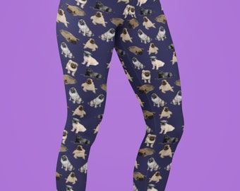 Pug Dog Print Leggings: Women's Yoga Workout Wear