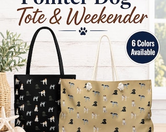 Pointer Dog Tote Bag or Weekender Bag, Bird Dog Lover Gift, Hunting Breed Print