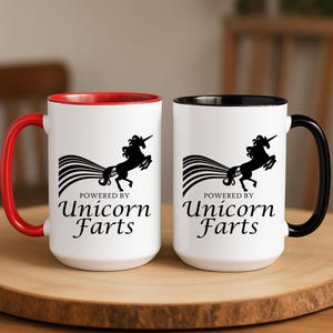 Unicorn Funny Coffee Mug – Powered by Unicorn Farts, Gag Gift for Unicorn Lovers, Whimsical Gift for Unicorn Moms & Wives
