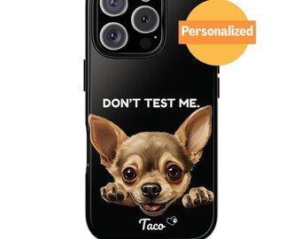 Funda para teléfono con diseño de chihuahua, regalo divertido con perro asomándose, funda personalizada para iPhone y Samsung con nombre.