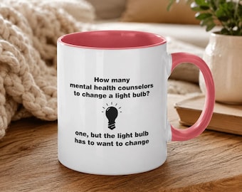 Taza para consejero de salud mental, taza de café divertida para terapeuta, chiste de bombilla, regalo para psicólogo