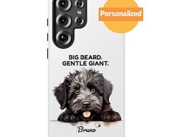 Personalized Bouvier des Flandres Phone Case, Custom Dog Name & Quote, Peeking Bouvier Gift