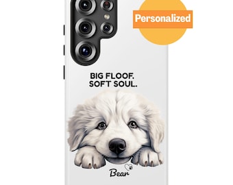 Personalized Great Pyrenees Phone Case, Custom Dog Name & Quote, Peeking White Dog Art