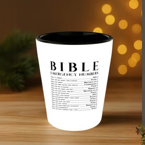 Bible Emergency Numbers Shot Glass – Christian Gift, Scripture Ceramic Shot Glass for Faithful Friends, Study Groups, or Graduation