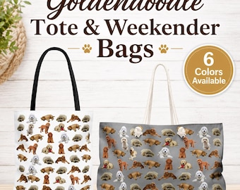 Goldendoodle Tote or Weekender Bag, Doodle Dog Print, 6 Colors