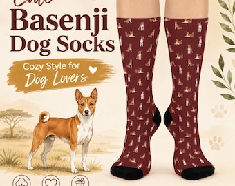 Basenji Dog Socks, Cushioned Unisex Crew Socks, Basenji Lover Gift