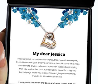 Mother Daughter gift, Daughter necklace from mom with poem message card, Love Heart 925 Sterling Silver Jewelry for Christmas, Birthdays