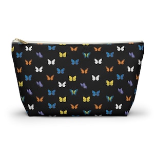 Butterfly Accessory Pouch, Nature Lover Cosmetic Bag, Custom Background & Zipper, T-Bottom Toiletry Bag, Travel Organizer for Butterfly Fans