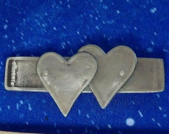 White Metal Double Heart Brooch: Sweet Token Gift.