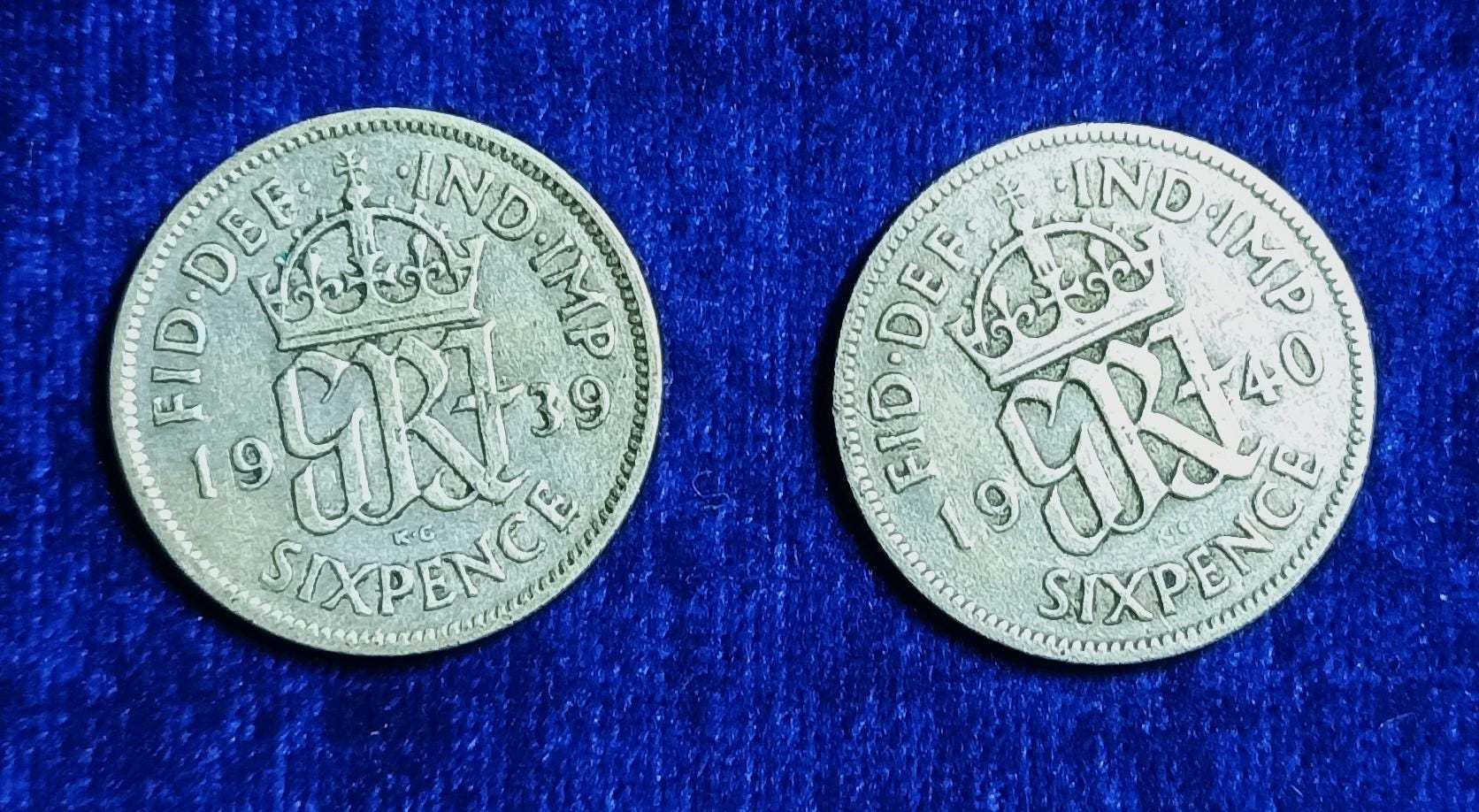 第二次世界大戦時のジョージ6世 .500 シルバー 6ペンス コイン ペア