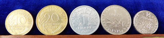 フランスの硬貨の変遷 - フラン。第二次世界大戦の 1 フランを含む