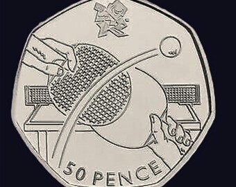 Moeda de 50 pence (cinquenta pence) do tênis de mesa olímpico de 2011 - Circulada