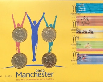 Juego de 2 monedas de dos libras de la Royal Mint de Manchester de los Juegos de la Commonwealth de 2002. SIN CIRCULAR.