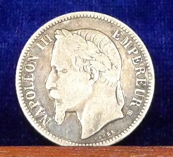 1866 年フランス 1 フラン銀貨 - ナポレオン 3 世アンティーク